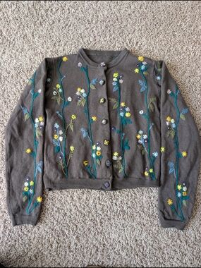 Rare Aeffe Spa Floral Embroidered Wool Cardigan | Size 6X | Made in Italy